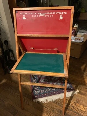 Vintage Oak Green Slate Chalkboard Easel 41" x 19", folds up, opens to 21" - Image 1 of 4