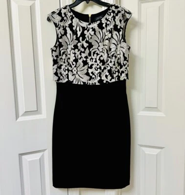 Vestido Vaina Tahari By ASL Bordado Crepé Popover, Talla-6 Foto 1 de 3