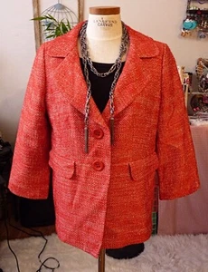 Nordstrom, Classiques Entier Red Boucle Tweed Blazer Jacket Size L, NEW - Picture 1 of 8