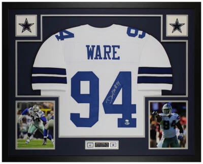 Camiseta DeMarcus Ware Autografiada y Enmarcada Blanca Dallas Auto Beckett Certificado de Autenticidad Foto 1 de 4