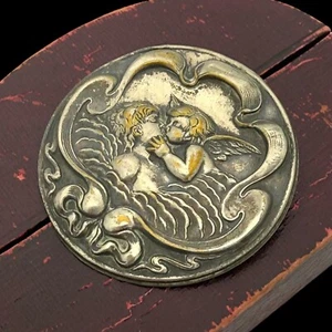 Antik Vintage Jugendstil Sterling Silber vergoldet Repousse Engel Anstecknadel Brosche 6g - Bild 1 von 5