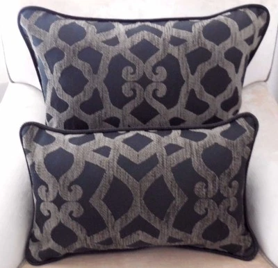 ❇️NEW Stunning Trellis CUT CHENILLE Reversible Black Cushion Covers XL SQUARE - Image 1 of 4