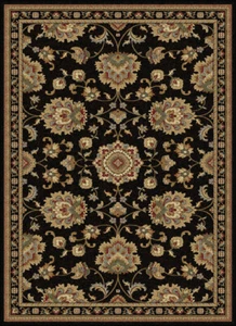 Black Circles Rings Loops Persien Area Rug Bordered Discs Vines Oriental Carpet - Picture 1 of 15