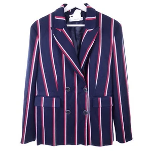MANGO Blazer blazer lungo boyfriend righe blu rosso taglia S 36 - Foto 1 di 3