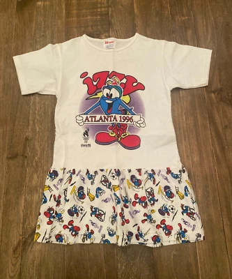VTG 90s Izzy Atlanta Olympics 1996 Hanes Dress Girls Size 7 White Vintage - Image 1 of 4
