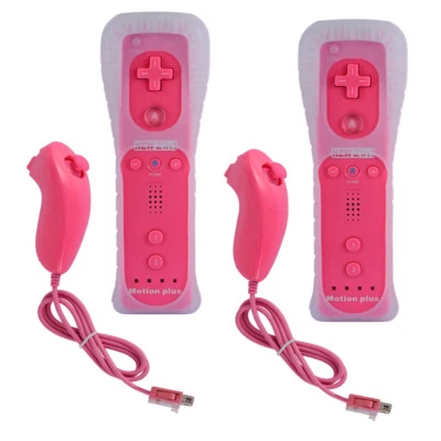 2x Pink Built in Motion Plus Remote Controller+Nunchuck For Wii U & Wii Console - Image 1 of 4