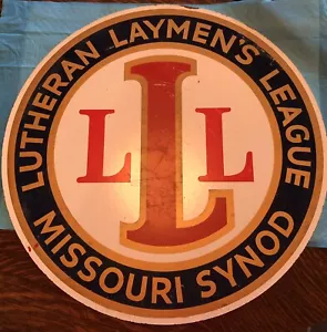 Huge 20” Diameter Vintage Lutheran Laymen’s League Missouri Synod Sign- See Pics - Picture 1 of 3