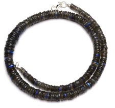 Natural Gem Fire Labradorite 6-11MM Faceted Rondelle Heishi Beads Necklace 18"