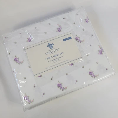 Simply Shabby Chic TWIN Lavender Calico Floral Pur White Sheet Set 3pc Polyester - Image 1 of 4