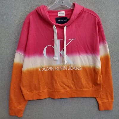 Calvin Klein Mujer Sudadera Mediana Naranja Ombre Colorblock Sudadera con Capucha Recortada Foto 1 de 4
