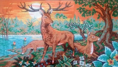 Needlepoint tapestry painted canvas A985 - Deers. (32"x52") GobelinL - Image 1 of 2