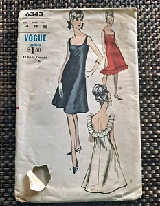 Vintage Vogue 6343 Dress Pattern Ruffled Low Cut 1960s Cocktail Party 34 Bust - Picture 1 of 3