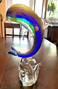 Murano Delfin italienisches handgeblasenes Glas Delfin Skulptur Gold, Flocken Vintage - Bild 1 von 12