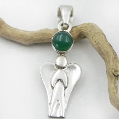 Engel Anhänger Silber 925 kleiner Schutzengel Amulett Jade Grüner Chalzedon - Bild 1 von 4