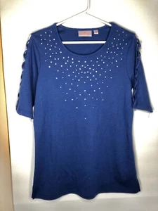 Quacker Factory Damen marineblau Edelstein Schulter Kreuzstich Öffnung Gr. XS EUC  - Bild 1 von 8