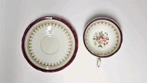 Vintage Aynsley Cup & Saucer Red Burgundy Gold Rose Floral England Teacup Maroon - Picture 1 of 5