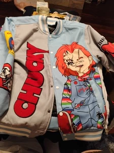 CHUCKY Horror Good Guys Movie 🍿 Varsity Jacket Mens Large Tiff Love Hurts - Picture 1 of 19