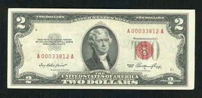$2 Red Seal Series 1953 Red Seal United States Notes, Low Serial 000 - Image 1 of 2