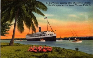 Postkarte S.S. Florida vorbei durch Kanal bei Miami Florida von Havanna UNP - Bild 1 von 2