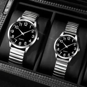 1/2PCS Coppia Orologio Quarzo Moda Creativo Numeri Arabi Quadrante Tondo Elastico - Foto 1 di 24