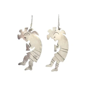 Marcus Begay, Earring, Sterling Silver, Navajo Handmade, 2" - Picture 1 of 4