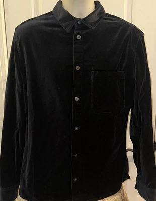 Camisa de manga larga H&M negra de terciopelo grueso con botones calce regular talla L para hombre Foto 1 de 3