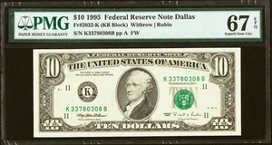 Fr. 2032-K; L* $10 1995 Federal Reserve Notes. PMG Superb Gem Unc 67 EPQ. - Picture 1 of 2