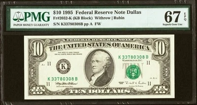 Fr. 2032-K; L* $10 1995 Federal Reserve Notes. PMG Superb Gem Unc 67 EPQ. - Image 1 of 2