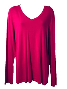 Eddie Bauer Damen Langarmshirt mit V-Ausschnitt, Größe L, Himbeerrosa - Bild 1 von 4