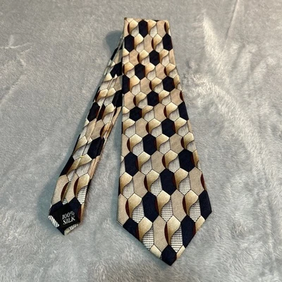 Corbata Oscar De La Renta 100% Seda Sofisticada Tostada/Azul Hecha en EE. UU. Foto 1 de 4