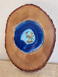 🌳Simone Kunzle Switzerland Tree Slice Crystal Geode hand-painted Quail Bird Art - Picture 1 of 10