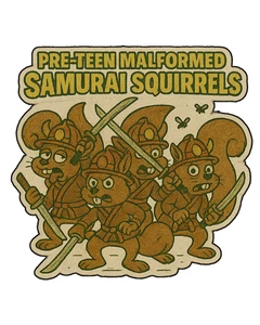 Adhesivo troquelado vinilo personalizado parodia retro divertido Samurai Squirrels TMNT 3,5x2,5 - Imagen 1 de 1