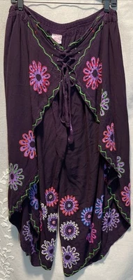 The OM Company VTG Harem Pants One Size Lace Front Hippie Boho Flower Crochet - Image 1 of 4