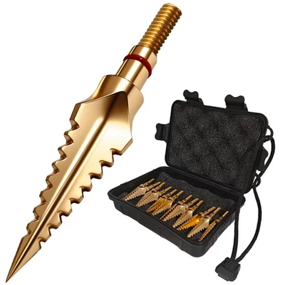 SOSOSHOOT 12pcsTraditional Gold Sawtooth Fangs Broadheads Durable 125 Grain Arrow Tip