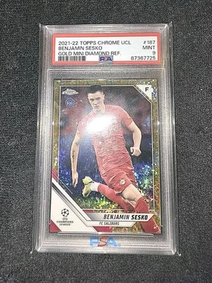 PSA 9 2021-22 Topps Chrome UCL #187 Benjamin Sesko Gold Mini Diamond #/50 Rookie - Image 1 of 2