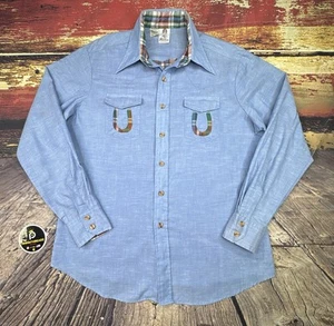 Vintage Alfie California Hemd Herren XL/L blau Chambray Button Down 70er Western Dolch - Bild 1 von 23