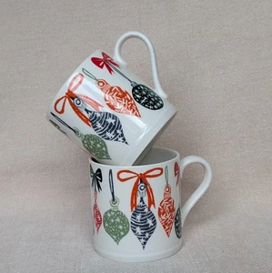 John Lewis Christmas Bauble Set of 2 Fine China Footed Mugs - Picture 1 of 9
