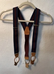 Brooks Brothers Suspenders Braces Blue Burgundy Stripe Nylon Leather - Picture 1 of 3