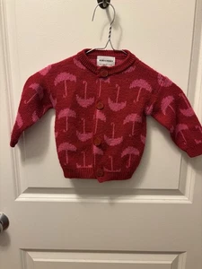 BOBO CHOSES RED SWEATER CARDIGAN PINK UMBRELLAS SIZE 6-12 MONTHS - Picture 1 of 6