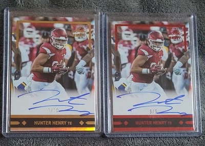Hunter Henry 2016 Leaf Ultimate Leaf Draft Auto Rookie /10 & /5 1992 Leaf Design - Image 1 of 4