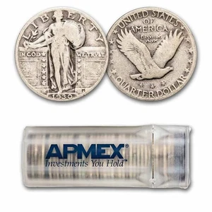 1930 Standing Liberty Quarter 40-Coin Roll Avg Circ - Picture 1 of 3