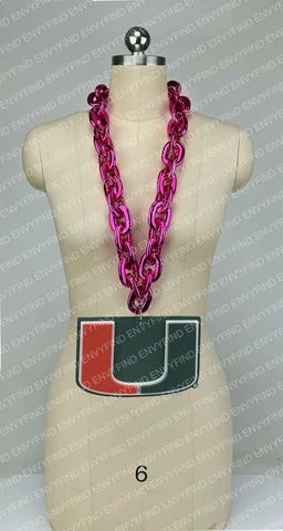 New NCAA MIAMI HURRICANES Big Fan Chain HOT PINK Necklace with Foam LOGO MI USA Cover