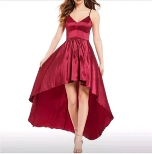 NWT $100 B. Smart Wine Red Taffeta Formal Dress, Hi-Low Spaghetti Strap Size 0 - Picture 1 of 8