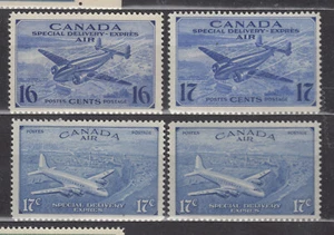 1942-1943 #CE1-#CE4 16¢ & 17¢ KING GEORGE VI AIR MAIL SPECIAL DELIVERY ISSUES - Picture 1 of 2