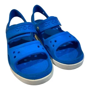Crocs Crocband II Sandals Shoes Big Kid Size J2 Blue Hook And Loop Ankle Strap - Picture 1 of 12