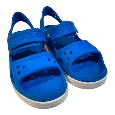 Crocs Crocband II Sandals Shoes Big Kid Size J2 Blue Hook And Loop Ankle Strap - Image 1 of 4