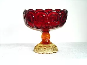 Plato de caramelo de compota pedestal rojo ámbar luna y estrellas L.E Smith vintage 6" usado en excelente estado - Imagen 1 de 6