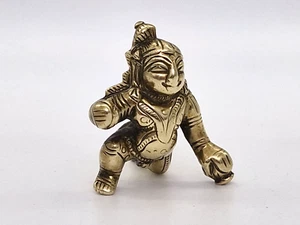 Antique 19th Century Indian Brass Statue Baby Krishna Butter Ball Crawling - Picture 1 of 9
