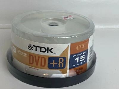 DVD+R 4X 15 Pack Recordable Single-Side TDK NEW SEALED 4.7GB - Image 1 of 4