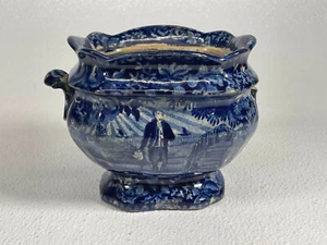 Historical Blue Staffordshire Washington Scroll Hand Tomb Sugar Bowl Wood C 1825 - Picture 1 of 17